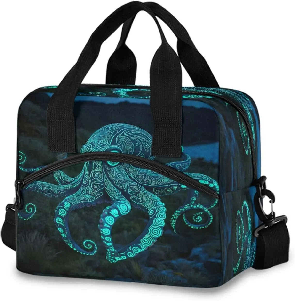 Octopus Glowing Texture Lunch Box for Men Women Adults Insulated Lunch Bag Cooler Bag with Adjustable Shoulder Strap for Work Picnic Travel