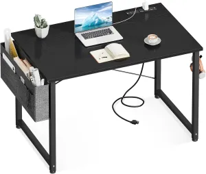 ODK Computer Desk - 40 Inch Office Writing Desk for Home, Student Study Desk with Storage Bag, Headphone Hook & Power Outlets, Modern Simple Table for Bedroom, Black