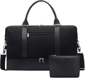 Oeihuivt Weekender Bags for Women - 21 Inch Large Travel Duffel Bag 2-Piece Set with Shoe Compartment, Heavy-Duty Canvas & Leather Carry On Overnight Tote (Airplane Approved)