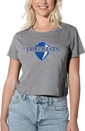 Official Collegiate Distressed Primary Logo Women's Apparel Crop Top T-Shirt Collection, Athletic Heather