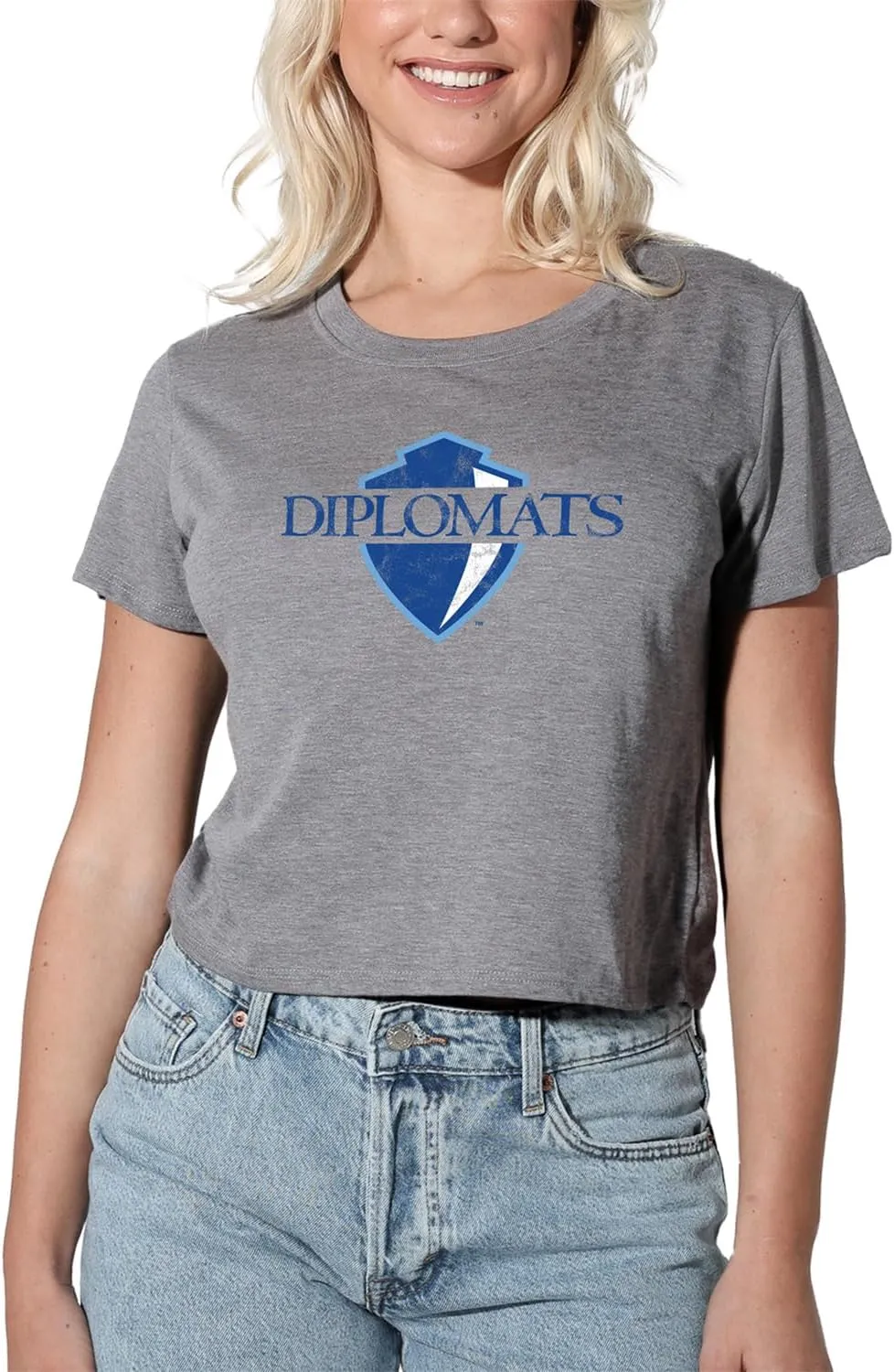 Official Collegiate Distressed Primary Logo Women's Apparel Crop Top T-Shirt Collection, Athletic Heather