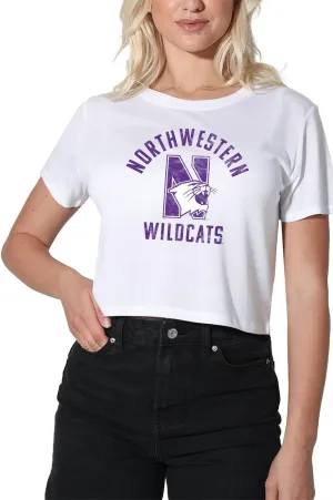 Official Collegiate Large Distressed Logo Women's Apparel Crop Top T-Shirt Collection, White