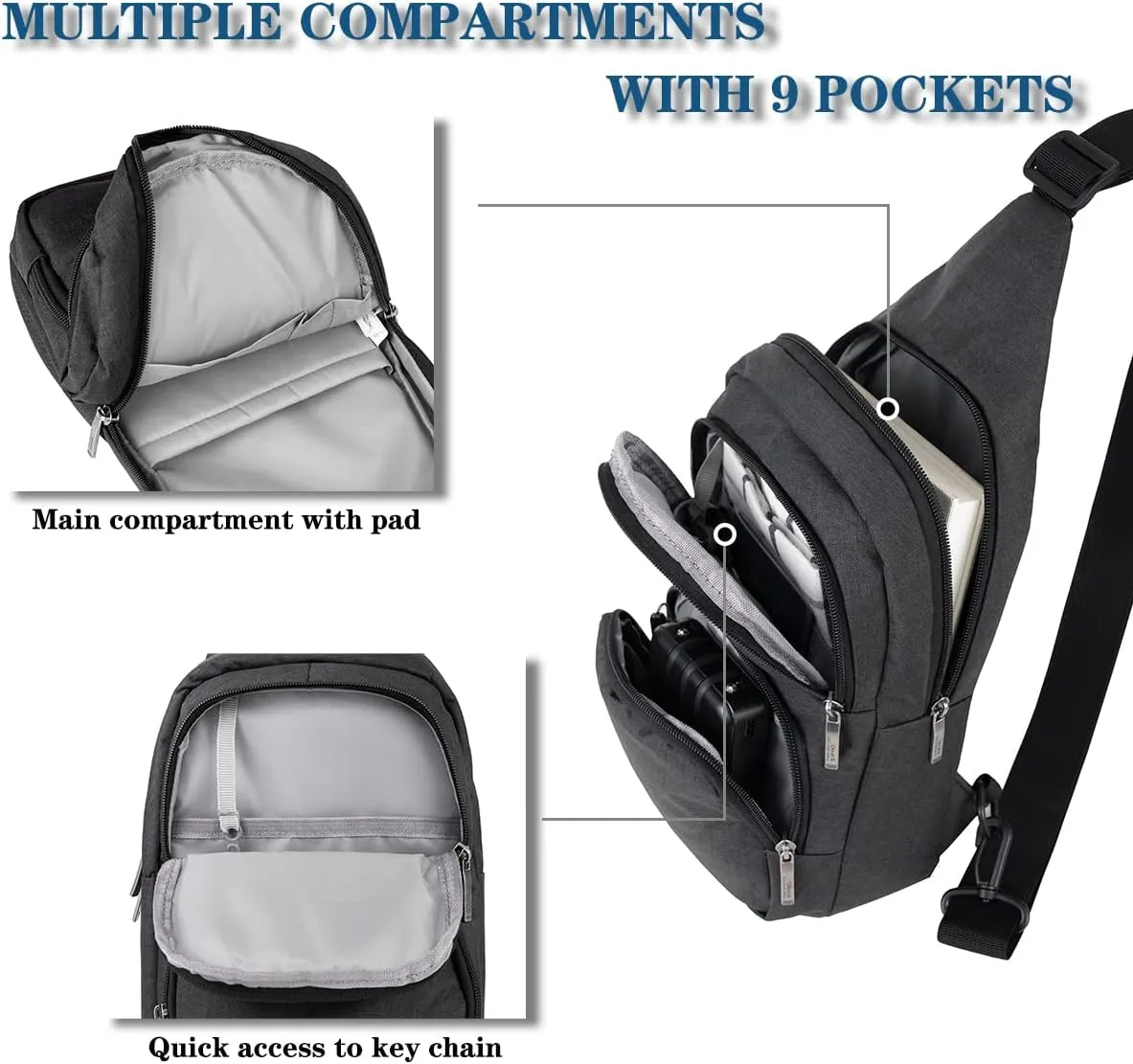 OIWAS Sling Bag for Men - Small Crossbody Backpack, Lightweight Shoulder Bag for Travel & Hiking