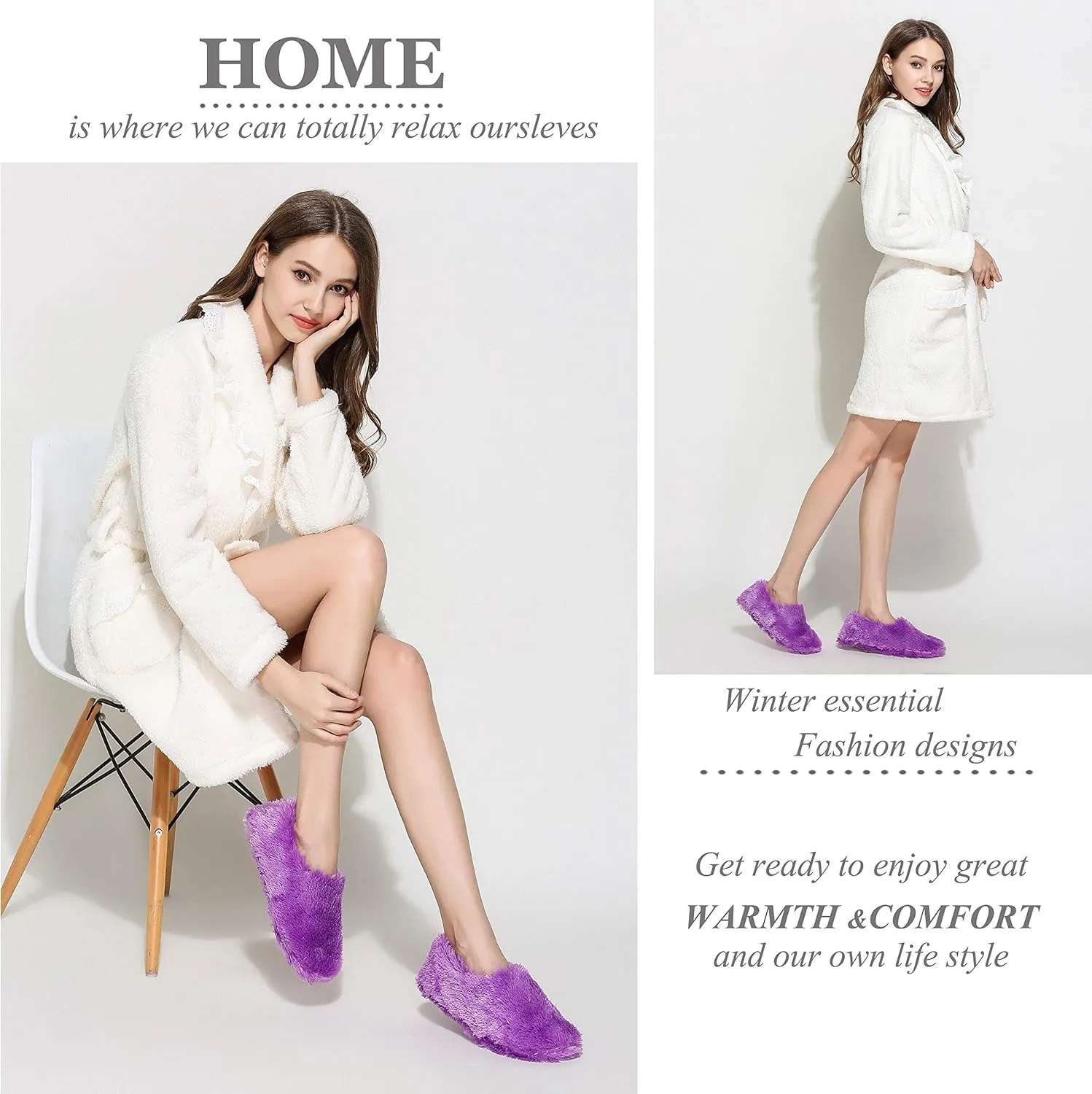 Onmygogo Fuzzy Winter Indoor Slippers for Women