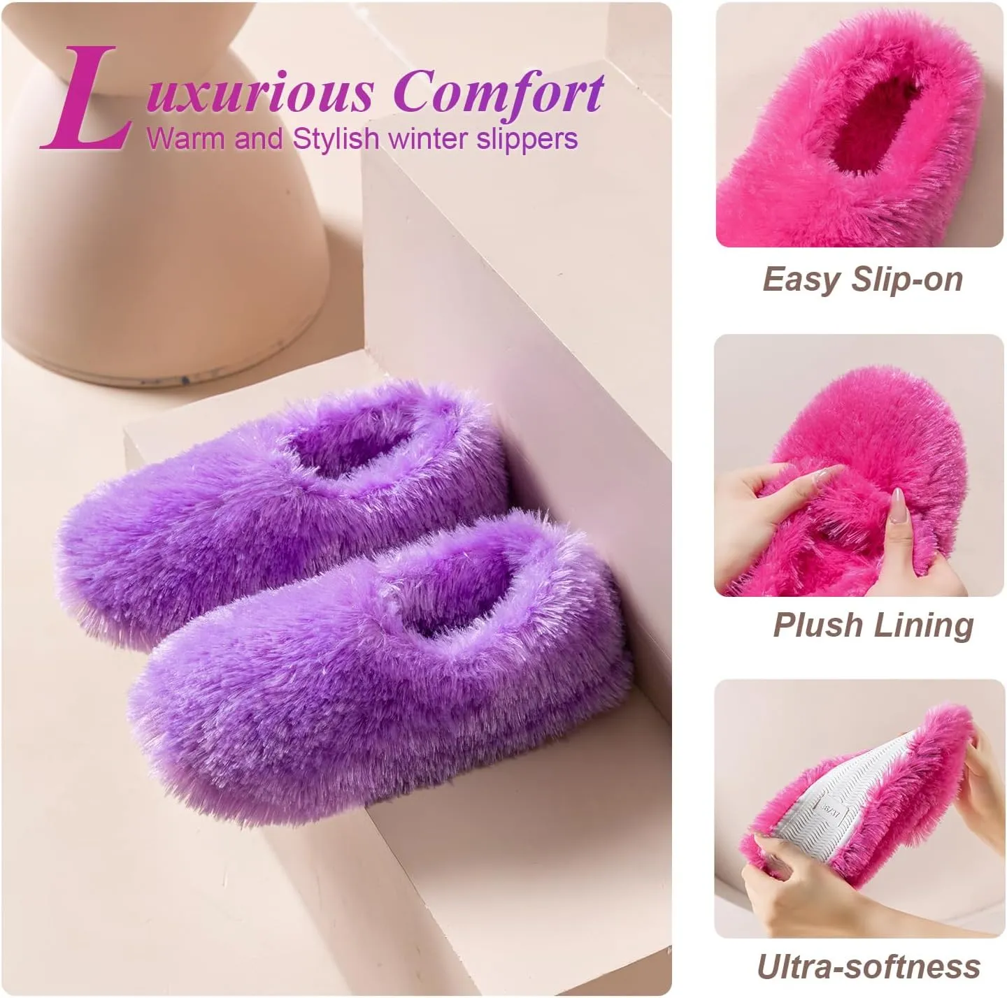 Onmygogo Fuzzy Winter Indoor Slippers for Women