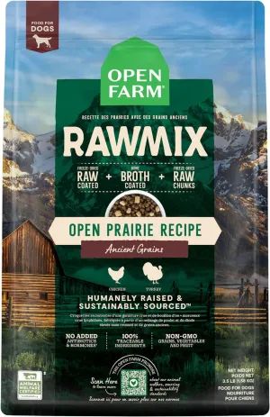 Open Farm, RawMix Dry Dog Food with Ancient Grains, Protein-Packed Kibble Coated in Bone Broth with Freeze Dried Raw Chunks, Chicken & Turkey, Open Prairie Recipe, 3.5lb Bag