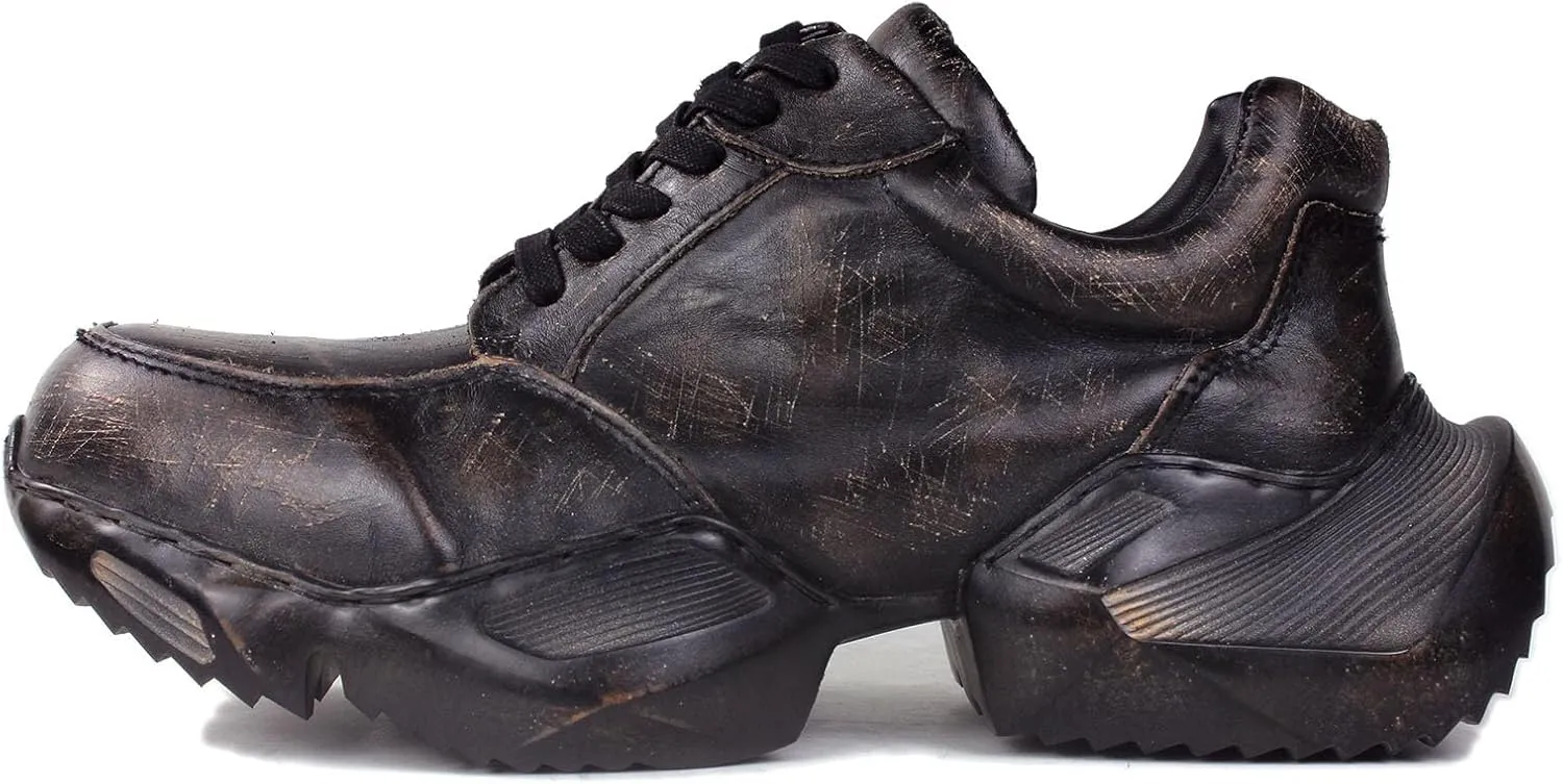 OSSTONE Vintage Moto Boots for Men Fashion lace-up Leather Retro Chukka Boots Casual Shoes OS-5008-S-5-Vintage-US-R