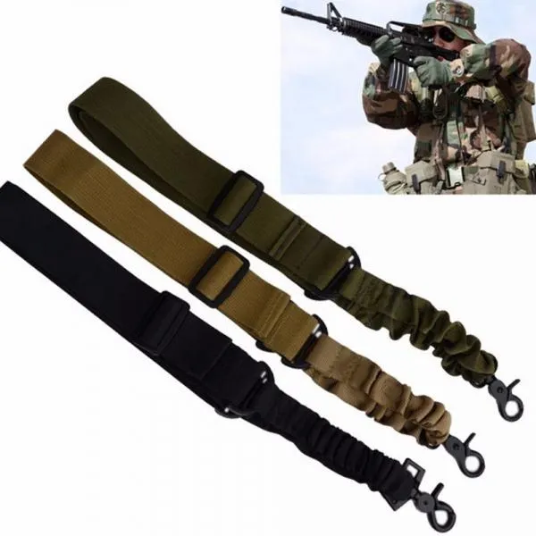 Outdoor Adjustable Bungee Single One Point Sling Elastic Belt Strap Rope Cord with Buckle Army Green