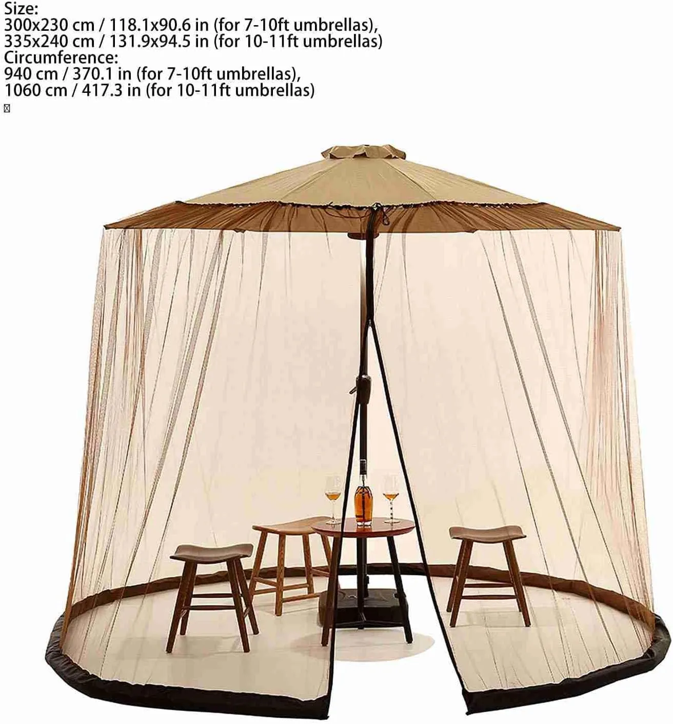 Outdoor Canopy Tent, Patio Umbrella Net, Large Sun Blocking Space, Camping Dome Tent Outdoor Screen with Adjustable Fit, Stable Bottom for 7-11ft Umbrellas (1060CM)
