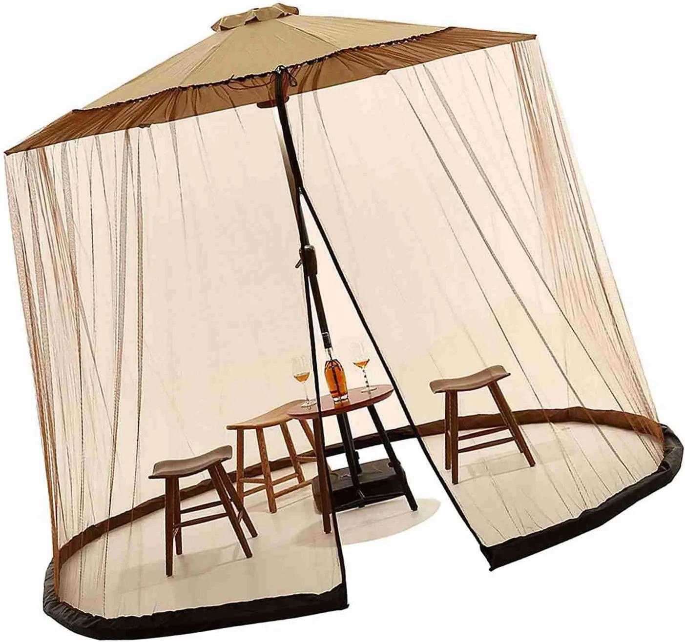 Outdoor Canopy Tent, Patio Umbrella Net, Large Sun Blocking Space, Camping Dome Tent Outdoor Screen with Adjustable Fit, Stable Bottom for 7-11ft Umbrellas (1060CM)