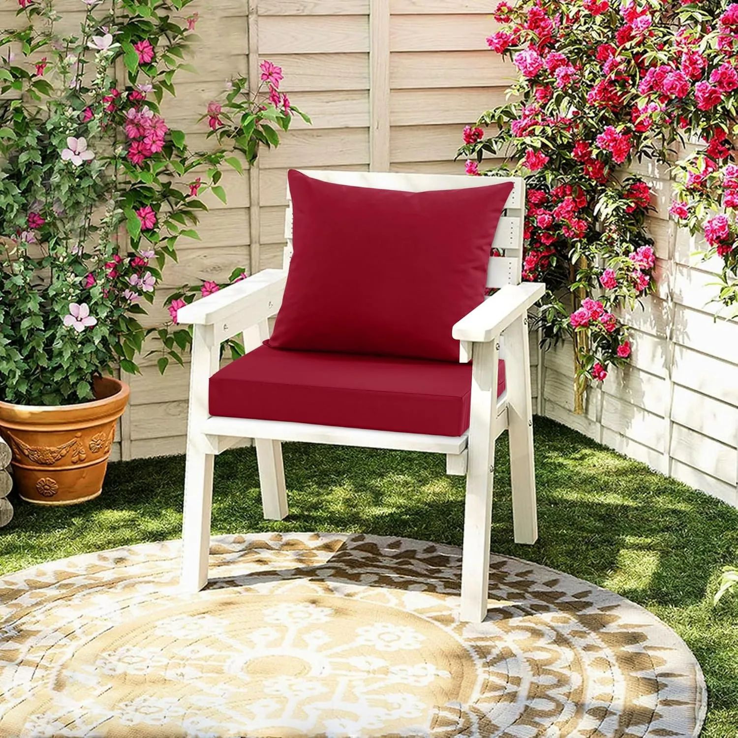 Outdoor Cushions for Patio Furniture, Double-Sided Waterproof Backrest and Seat Cushion Set with Removable Cover, 19 x 19 Inch, Red, 1 Set