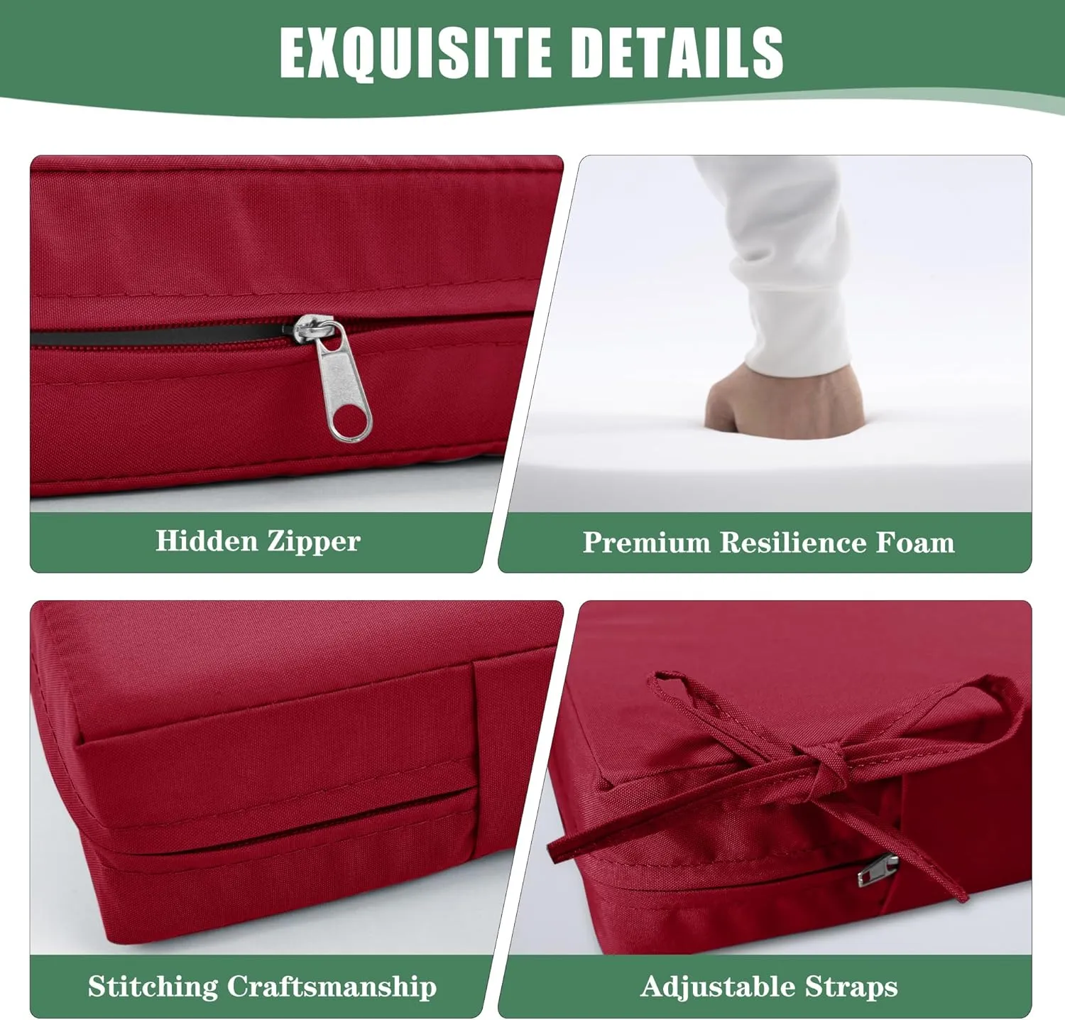 Outdoor Cushions for Patio Furniture, Double-Sided Waterproof Backrest and Seat Cushion Set with Removable Cover, 19 x 19 Inch, Red, 1 Set