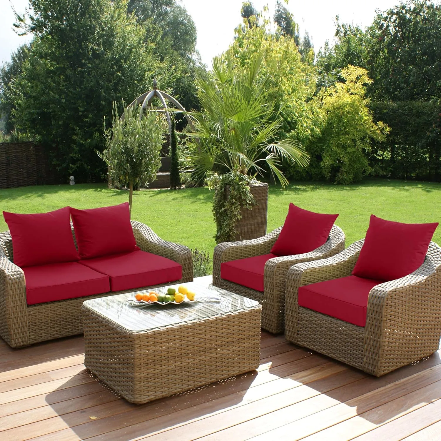 Outdoor Cushions for Patio Furniture, Double-Sided Waterproof Backrest and Seat Cushion Set with Removable Cover, 19 x 19 Inch, Red, 1 Set