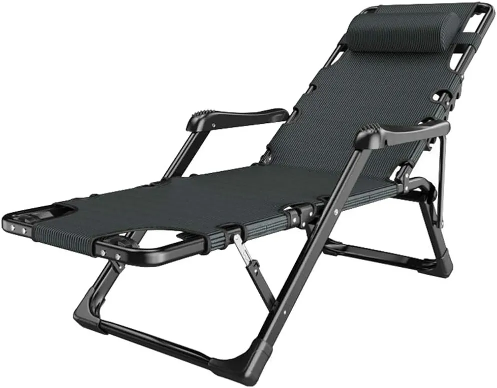 Outdoor Leisure Chair Folding Sun Lounger Reclining Adjustable Backrest Lawn Lounge Chairs for Beach, Garden,Camping,Fishing Max.250kg