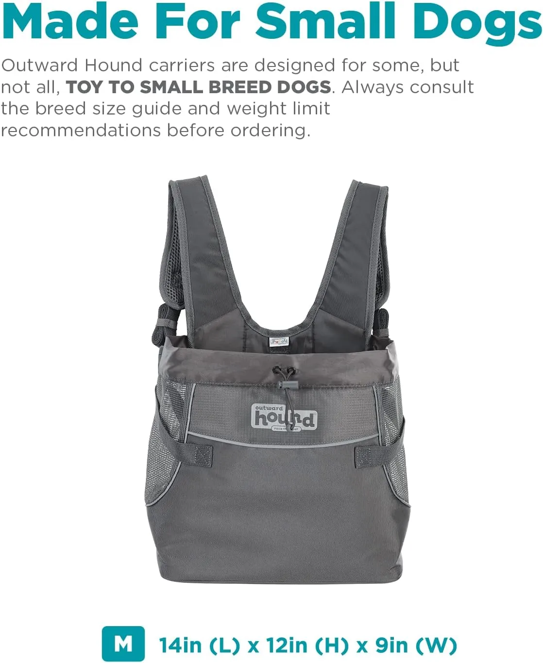 Outward Hound PupPak Dog Front Carrier, Medium, Grey – Hands-Free Hiking & Camping Pet Backpack for Small Pets up to 20 lbs, Padded Straps, Breathable Mesh, Water-Resistant, Safety Clip