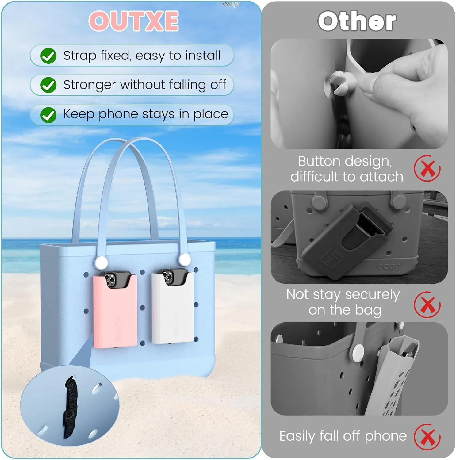 OUTXE 2 Pack Bogg Bag Phone Holder Compatible with All Bogg Bags, Silicone Cell Phone Holder Accessories for Bogg Bag, White and Pink Phone Case Holder Insert for Simply Southern