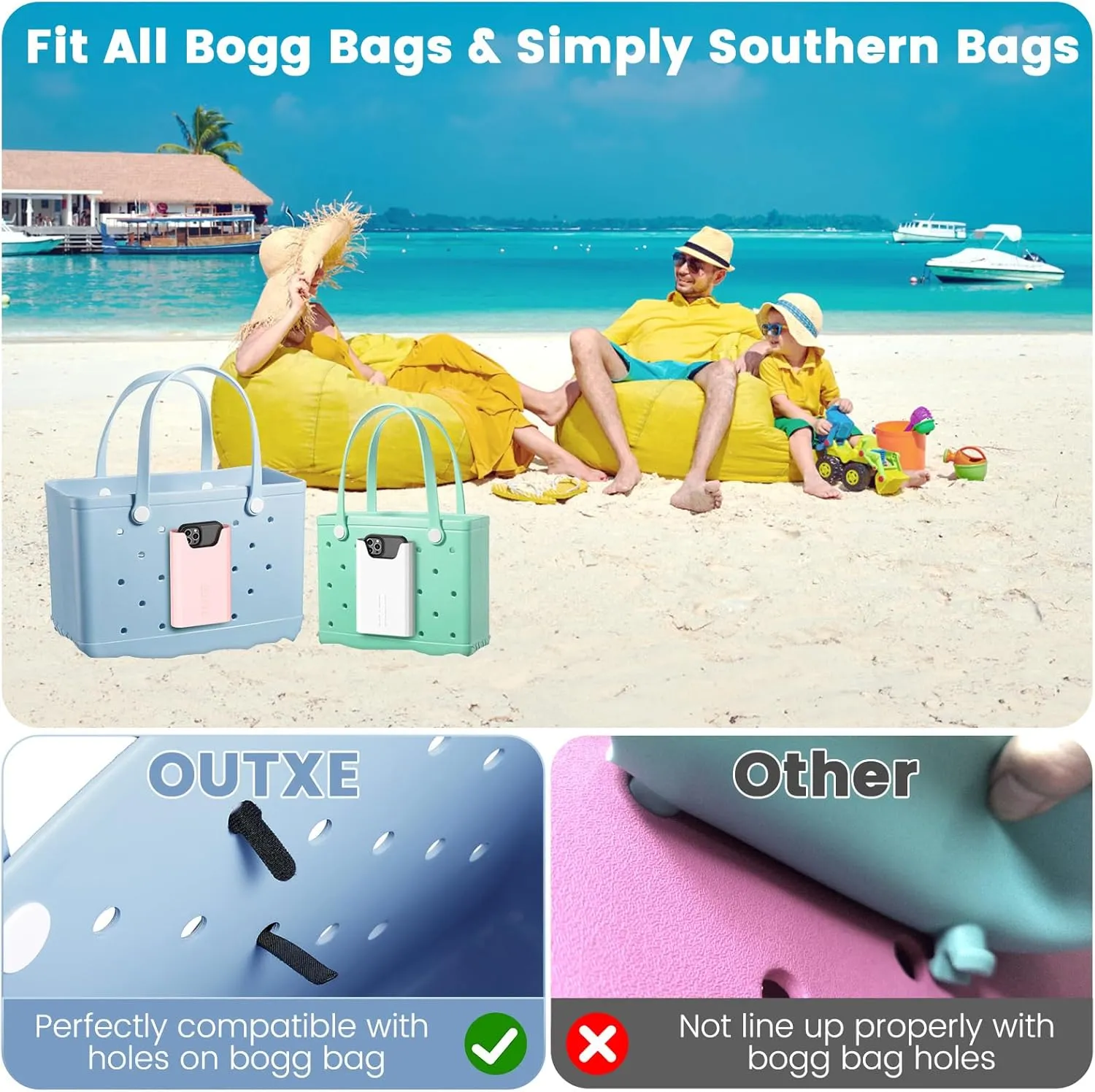 OUTXE 2 Pack Bogg Bag Phone Holder Compatible with All Bogg Bags, Silicone Cell Phone Holder Accessories for Bogg Bag, White and Pink Phone Case Holder Insert for Simply Southern