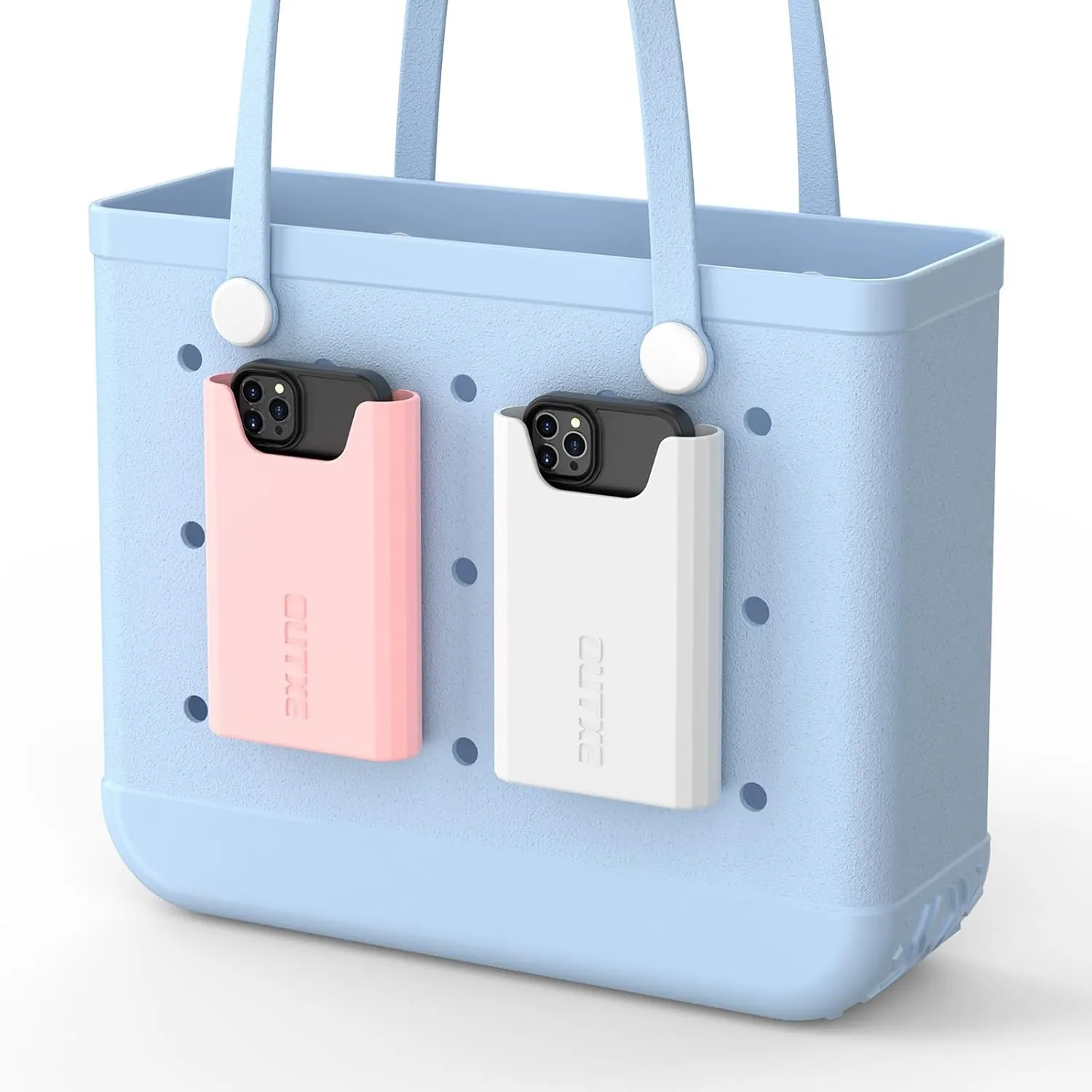 OUTXE 2 Pack Bogg Bag Phone Holder Compatible with All Bogg Bags, Silicone Cell Phone Holder Accessories for Bogg Bag, White and Pink Phone Case Holder Insert for Simply Southern
