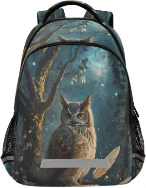 Owl Quill Night Student Backpack 12.9 Inch Laptop Backpack, School Shoulder Bag for Boys & Girls
