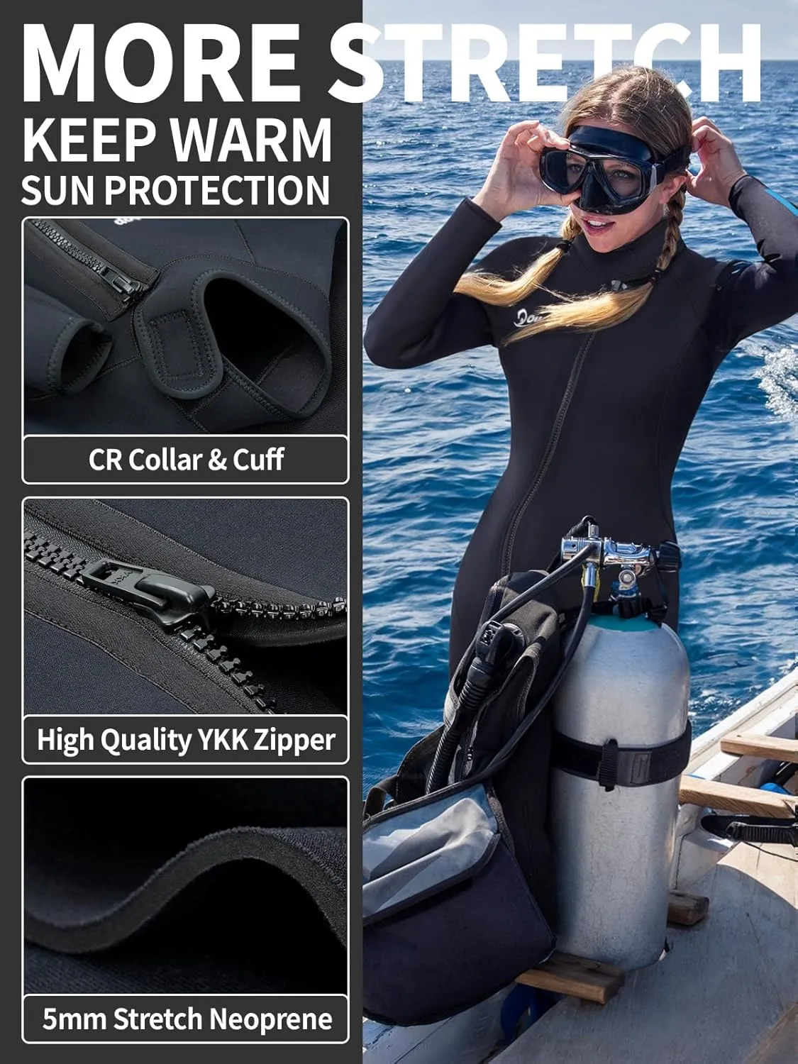 Owntop Wetsuit 5mm Neoprene Diving Suit - Mens Womens Thicken Full Wet Suit, Front Zip Long Sleeve UPF50  Keep Warm Swimwear for Scuba Surfing Swimming Diving Snorkeling Water Sports
