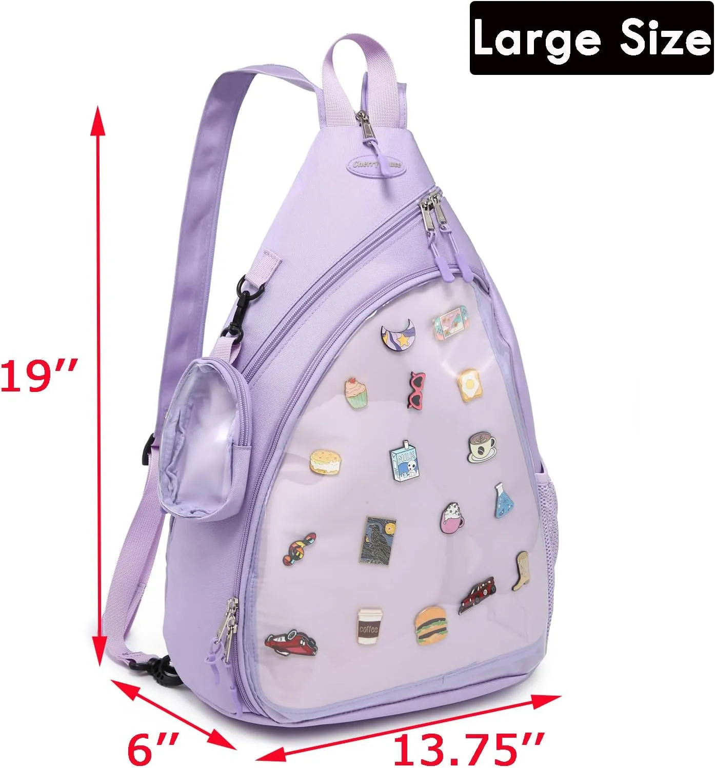 Oxford Ita Bag Kawaii Pin Display Chest Pack Single Shoulder Bag Sport Zipper Backpack Hiking Daypack, Large
