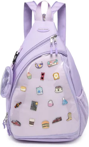 Oxford Ita Bag Kawaii Pin Display Chest Pack Single Shoulder Bag Sport Zipper Backpack Hiking Daypack, Large