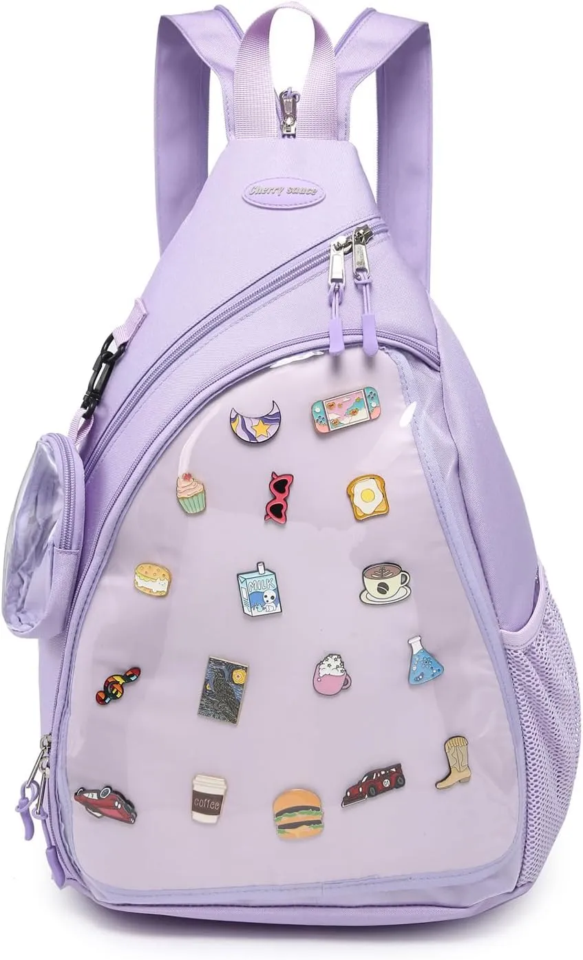 Oxford Ita Bag Kawaii Pin Display Chest Pack Single Shoulder Bag Sport Zipper Backpack Hiking Daypack, Large