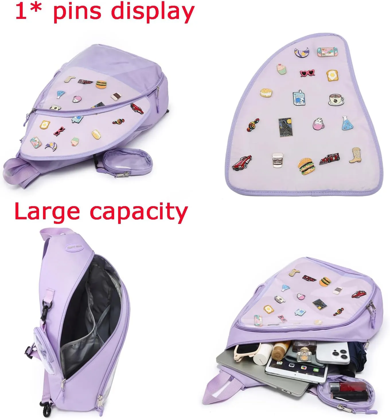 Oxford Ita Bag Kawaii Pin Display Chest Pack Single Shoulder Bag Sport Zipper Backpack Hiking Daypack, Large