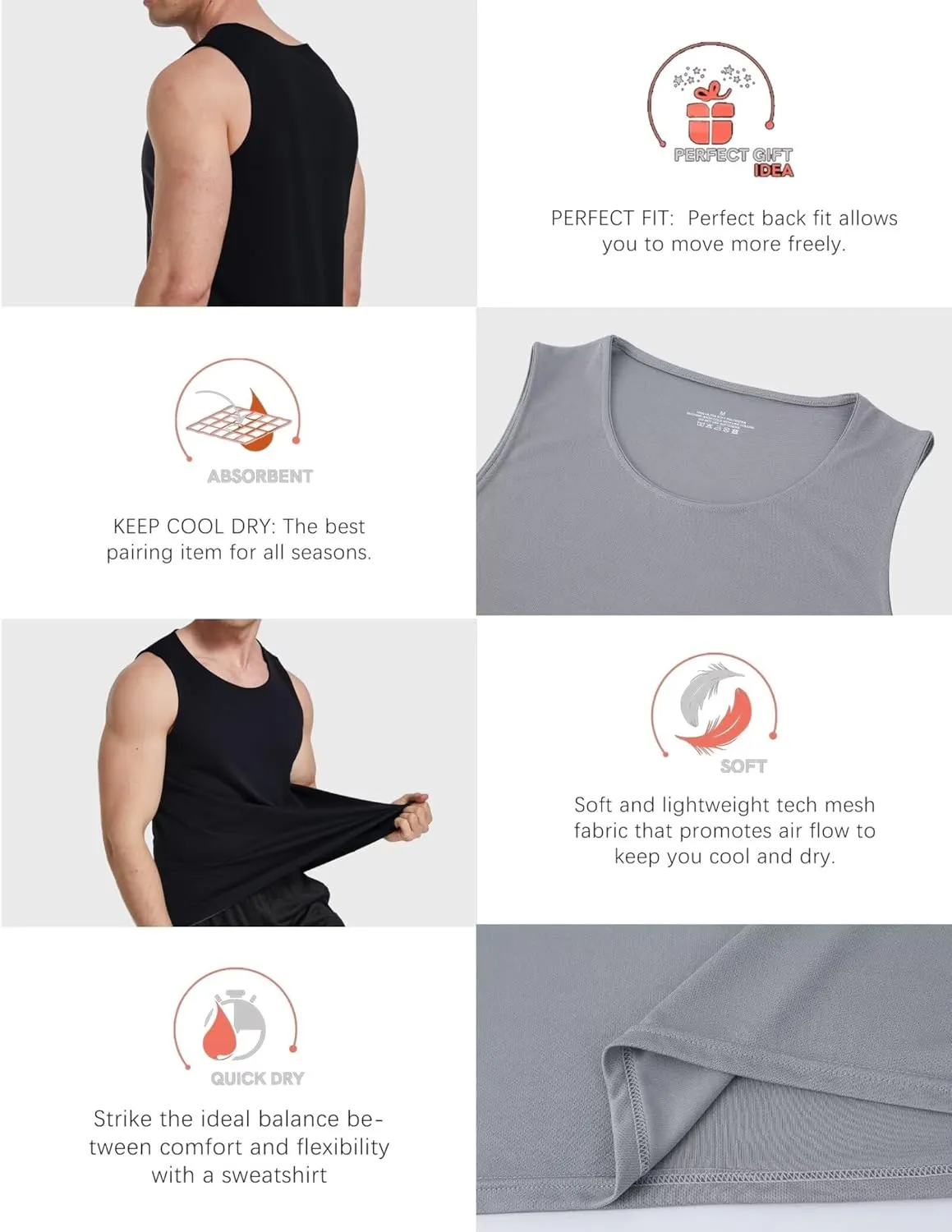 OYGSieg 6 Pack Men's Quick Dry Workout Tank Tops Breathable Gym Sleeveless Muscle Shirts for Active Men