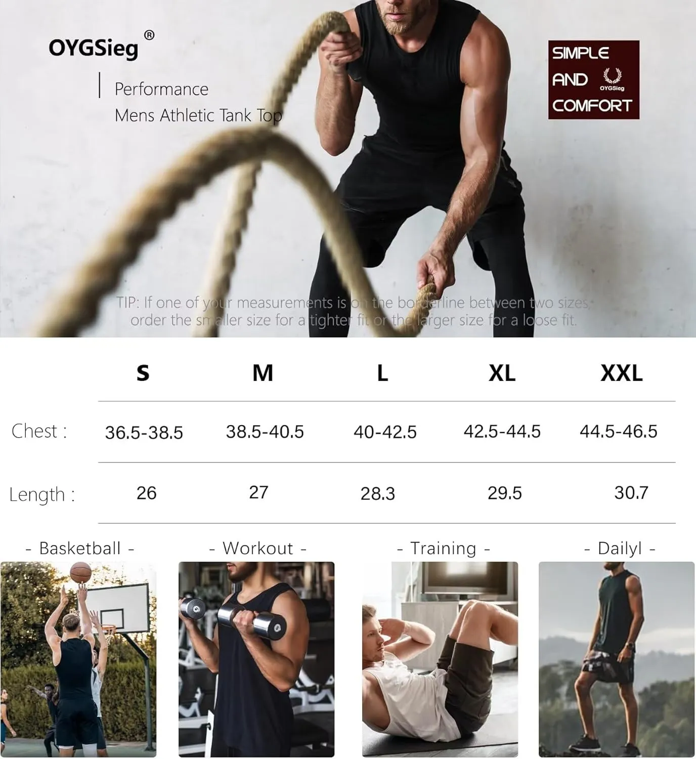 OYGSieg 6 Pack Men's Quick Dry Workout Tank Tops Breathable Gym Sleeveless Muscle Shirts for Active Men