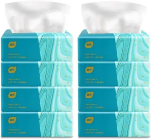 Pack of 8, Disposable Small Facial Tissue, Toilet Paper, Bag Cover, Not Box, Napkin, White Facial Paper Tissue, Material Wood Pulp Fiber NOT COTTON, 4-Ply, 280 Sheet per Pack