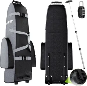 Padded Golf Club Travel Bag with Wheels, Golf Luggage Case Cover for Airline - with Adjustable Support Rod, Luggage Lock, 1200D Wear-Resistant Oxford, Waterproof Coating