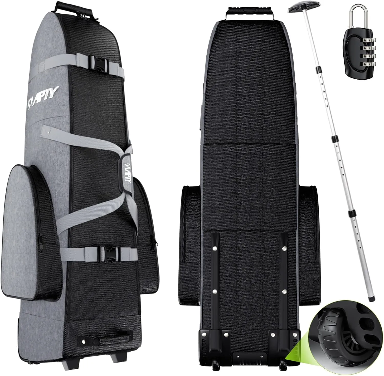 Padded Golf Club Travel Bag with Wheels, Golf Luggage Case Cover for Airline - with Adjustable Support Rod, Luggage Lock, 1200D Wear-Resistant Oxford, Waterproof Coating