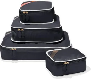 Paravel Packing Cube Quads | Luggage Organizer for Travel Accessories, Shoes, Toiletries, Laundry | 4 Pack Storage Cubes in Various Sizes | Derby Black