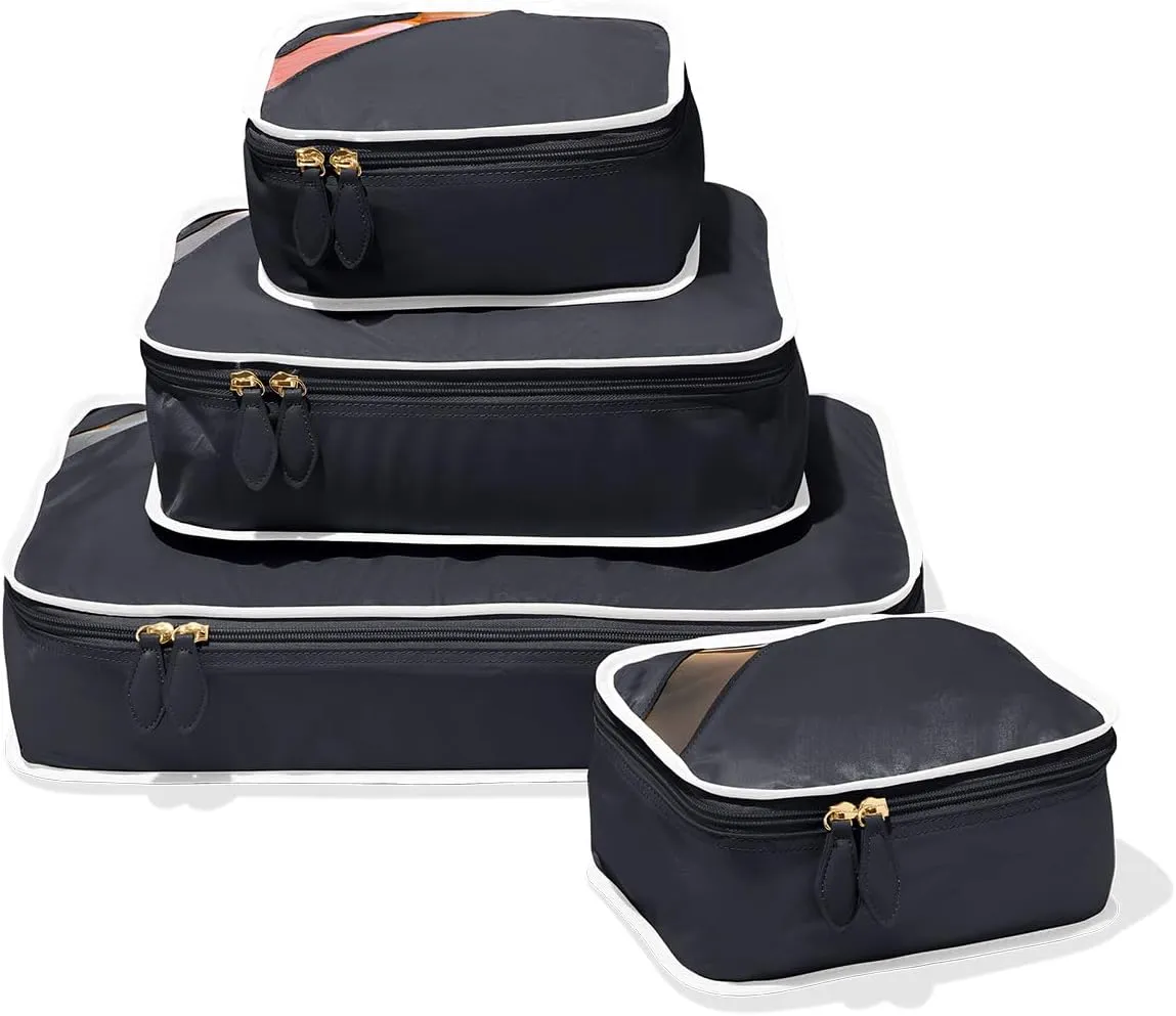 Paravel Packing Cube Quads | Luggage Organizer for Travel Accessories, Shoes, Toiletries, Laundry | 4 Pack Storage Cubes in Various Sizes | Derby Black