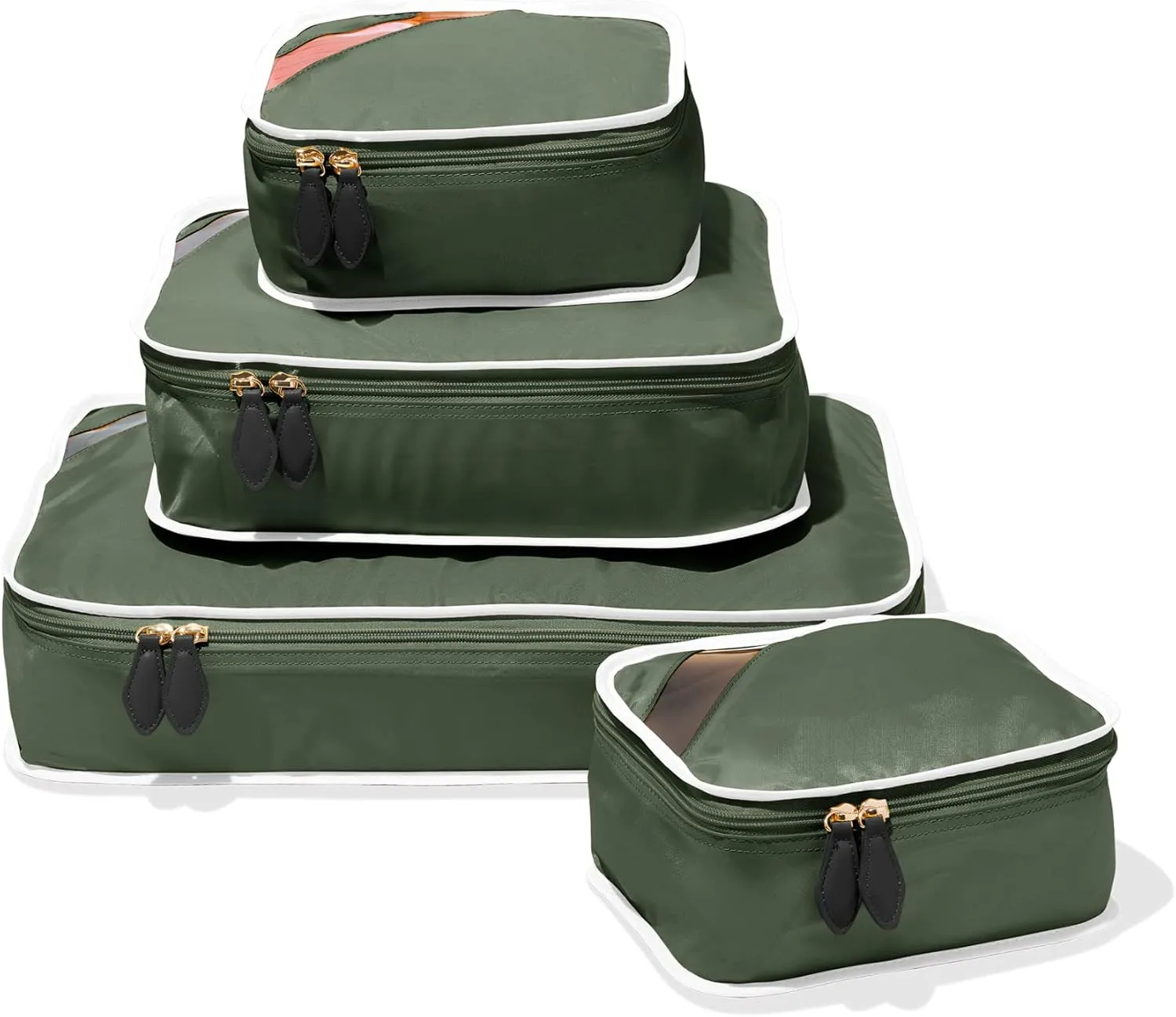 Paravel Packing Cube Quads | Luggage Organizer for Travel Accessories, Shoes, Toiletries, Laundry | 4 Pack Storage Cubes in Various Sizes | Safari Green