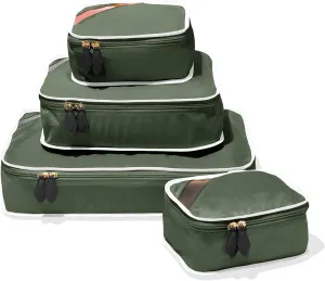 Paravel Packing Cube Quads | Luggage Organizer for Travel Accessories, Shoes, Toiletries, Laundry | 4 Pack Storage Cubes in Various Sizes | Safari Green