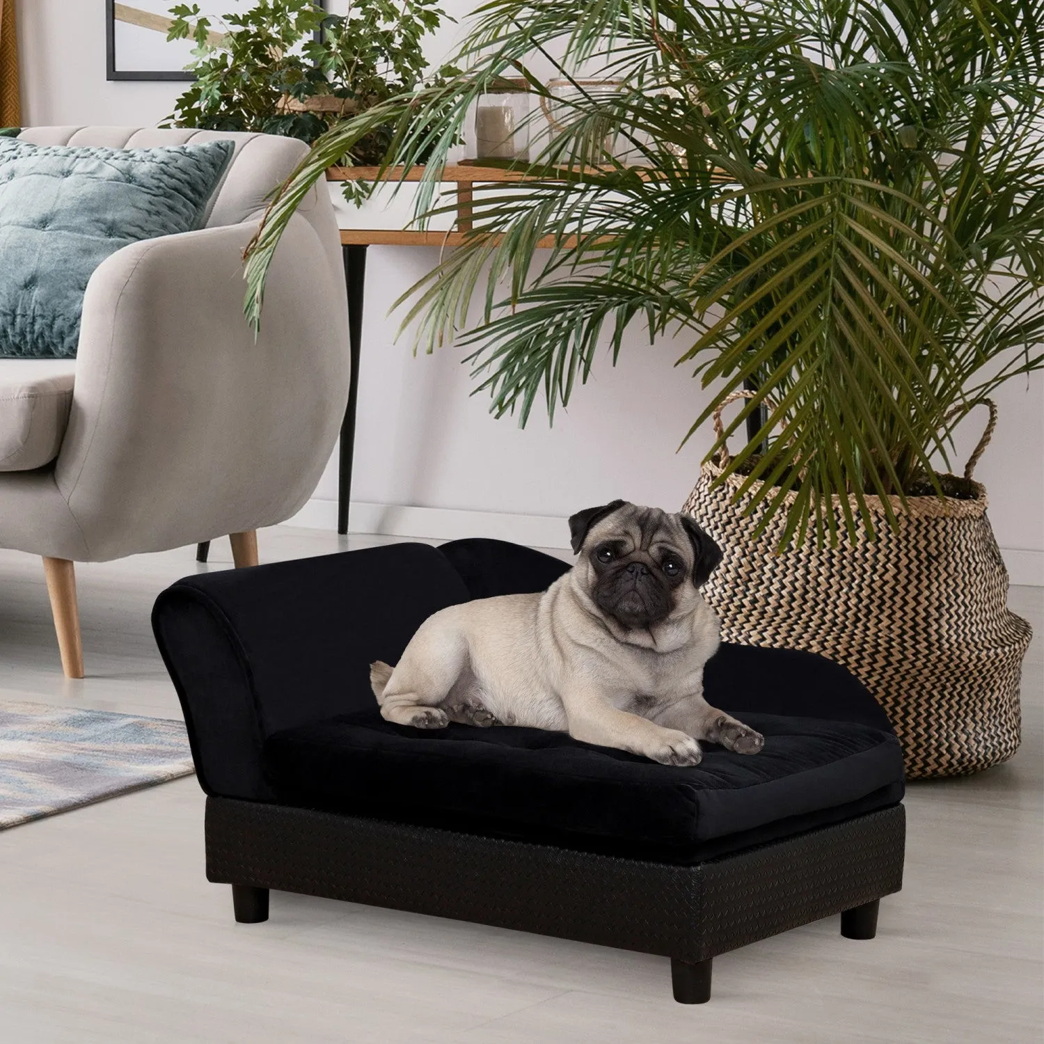 Pawhut Pet Sofa Dog Couch Chaise Lounge Pet Bed With Storage Function Small Sized Dog Various Cat Sp|Pawhut Canape Pour Animal De Compagnie, Canape Pour Chien, Lit Sureleve Pour Animal De Compagnie Ave