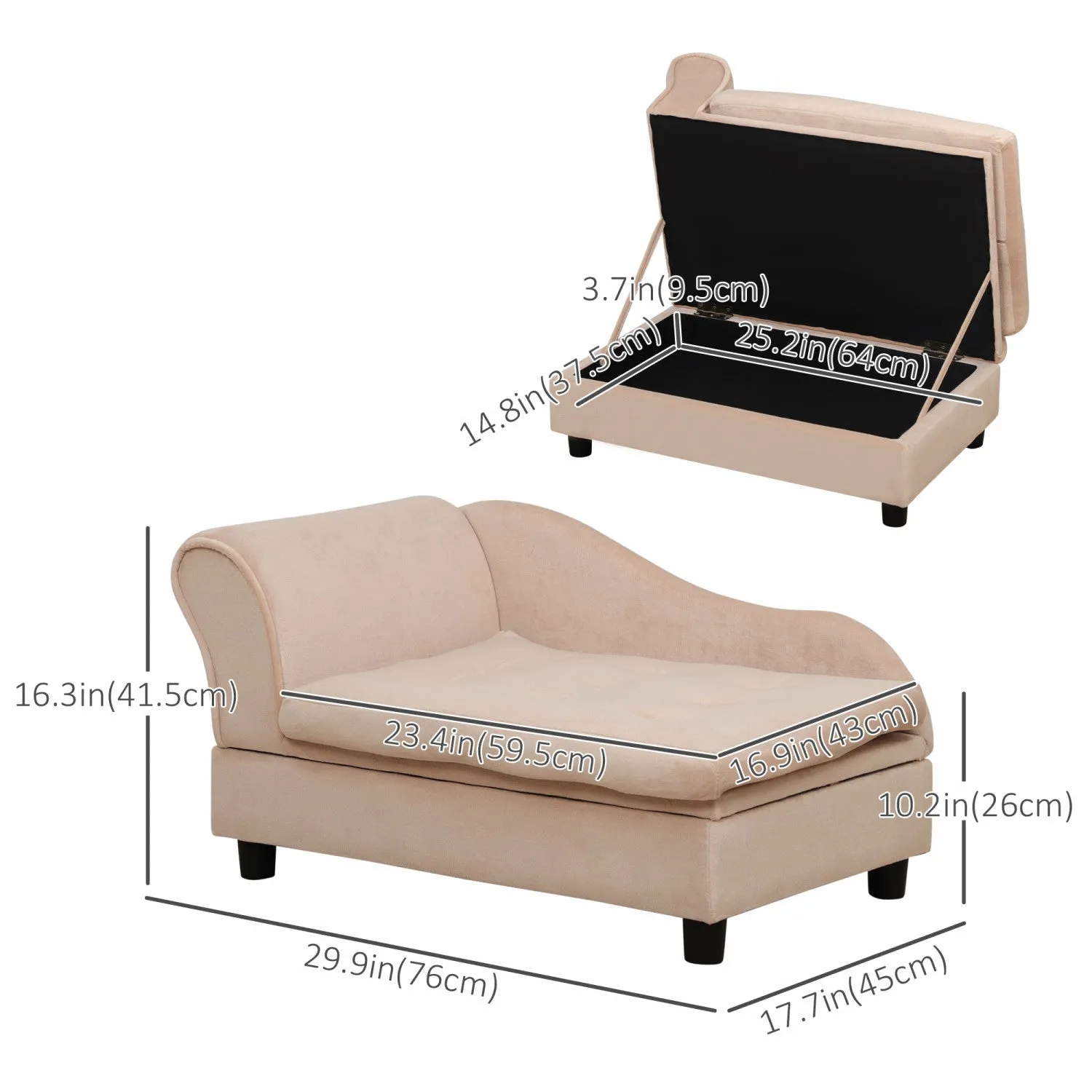 Pawhut Pet Sofa Dog Couch Chaise Lounge Pet Bed With Storage Function Small Sized Dog Various Cat Sp|Pawhut Canape Pour Animal De Compagnie, Canape Pour Chien, Lit Sureleve Pour Animal De Compagnie Ave