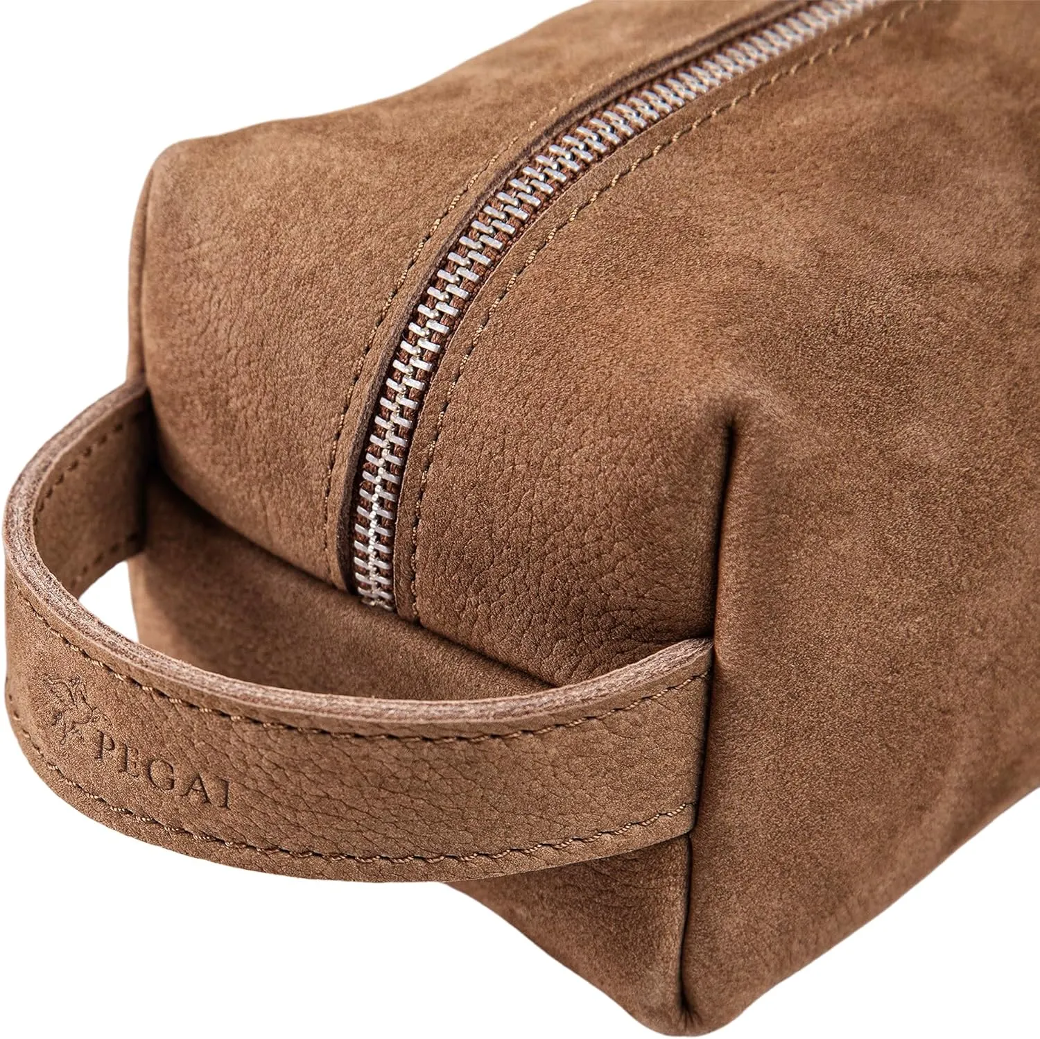 PEGAI Leather Travel Toiletry Bag for Men | Handmade Top Grain Distressed Dopp Kit, Mens Toiletry Bag, Shaving Kit Case Travel Organizer - Lee (Camel)