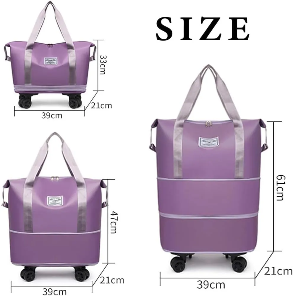 Pepepo Travel Bag with Wheels, 2025 New Large Capacity Travel Bag - Universal Wheel Removable (Pink)