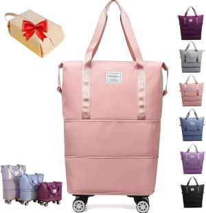 Pepepo Travel Bag with Wheels, 2025 New Large Capacity Travel Bag - Universal Wheel Removable (Pink)