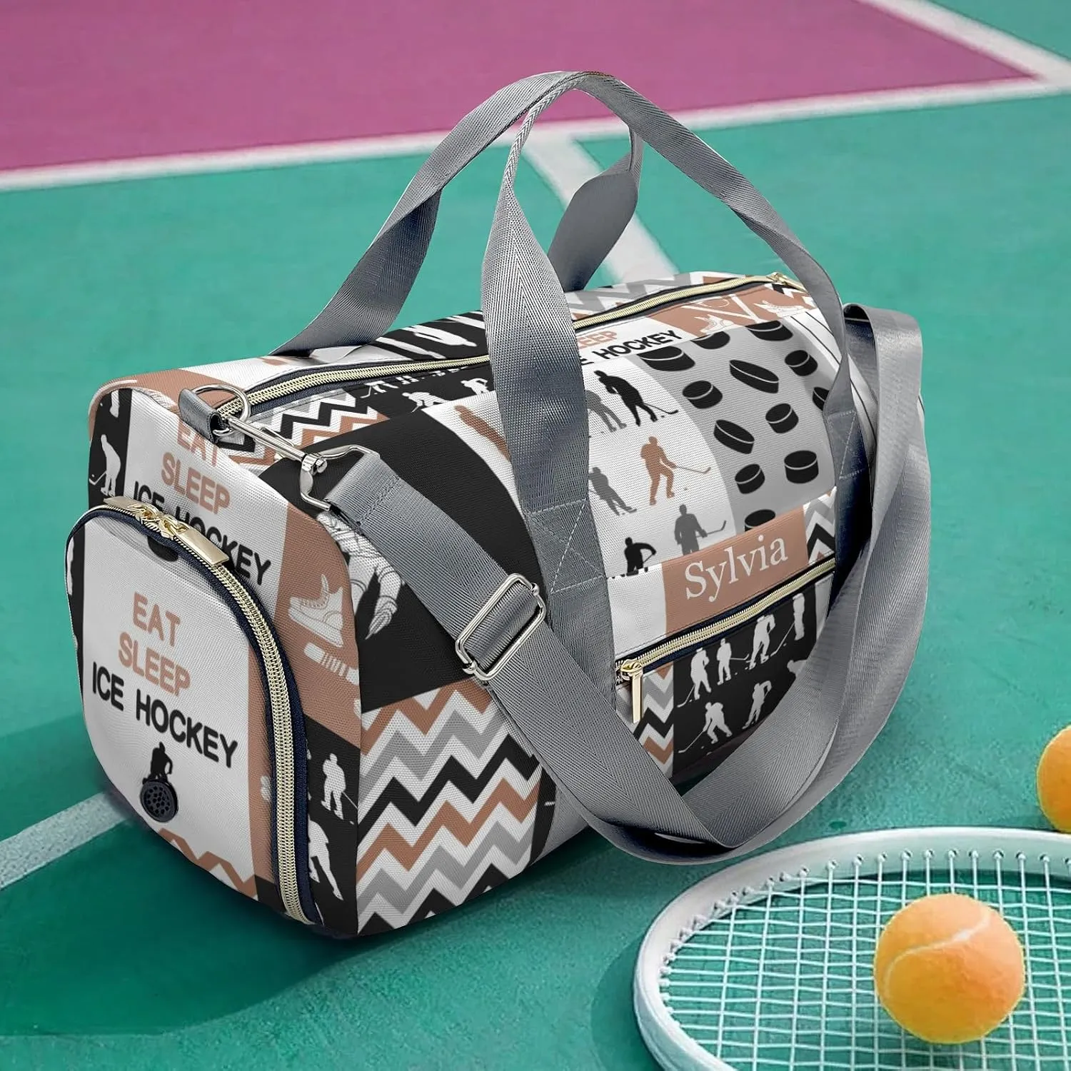 Personalized Ball Brown Custom Multi-functional Travel Bag, Unisex Portable Duffel Bag, Short Distance Travel Assistant