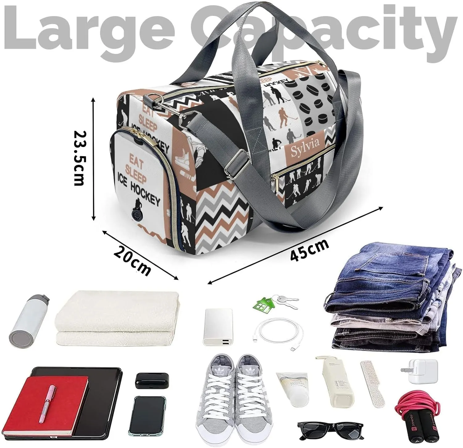 Personalized Ball Brown Custom Multi-functional Travel Bag, Unisex Portable Duffel Bag, Short Distance Travel Assistant