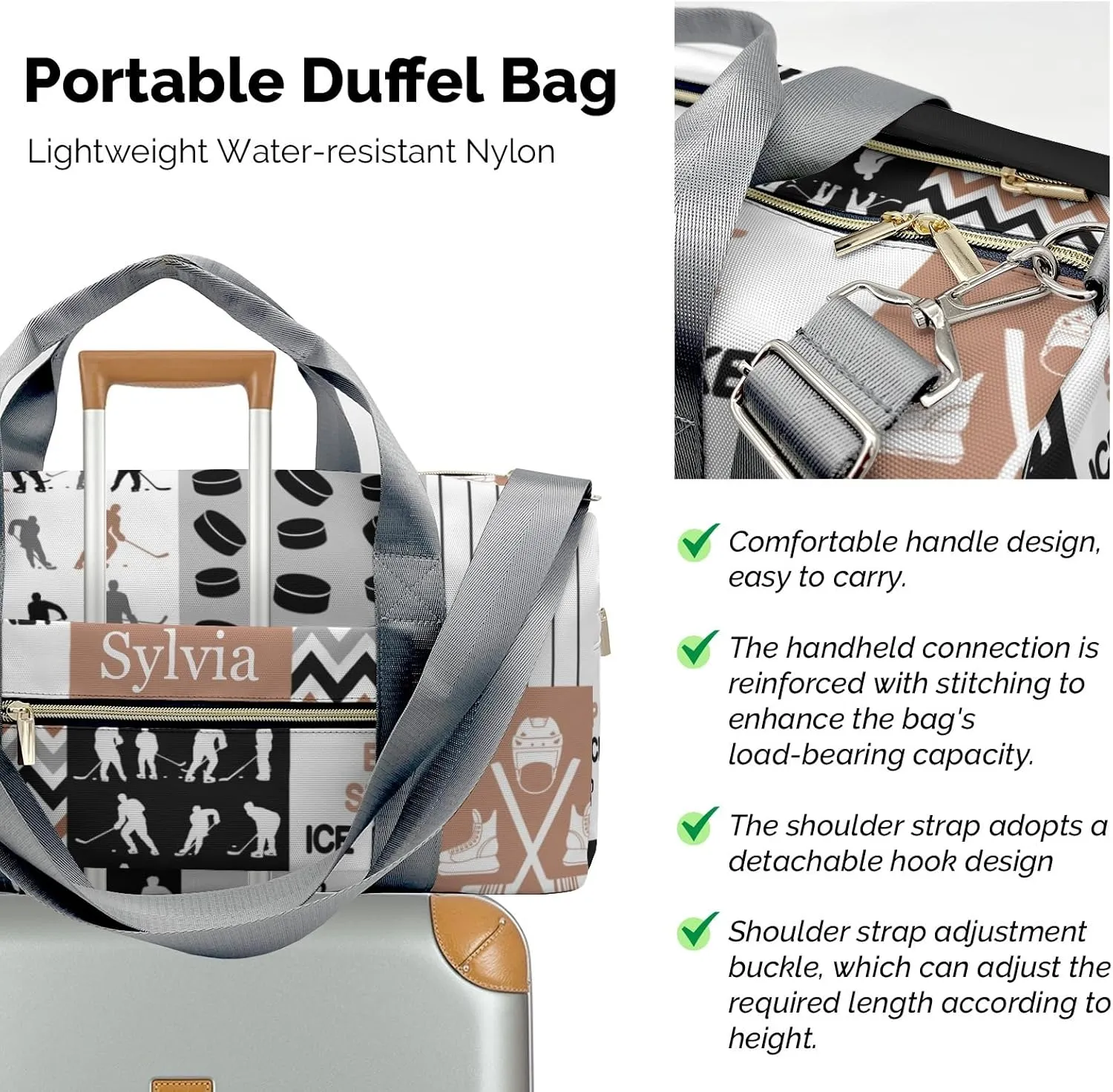 Personalized Ball Brown Custom Multi-functional Travel Bag, Unisex Portable Duffel Bag, Short Distance Travel Assistant