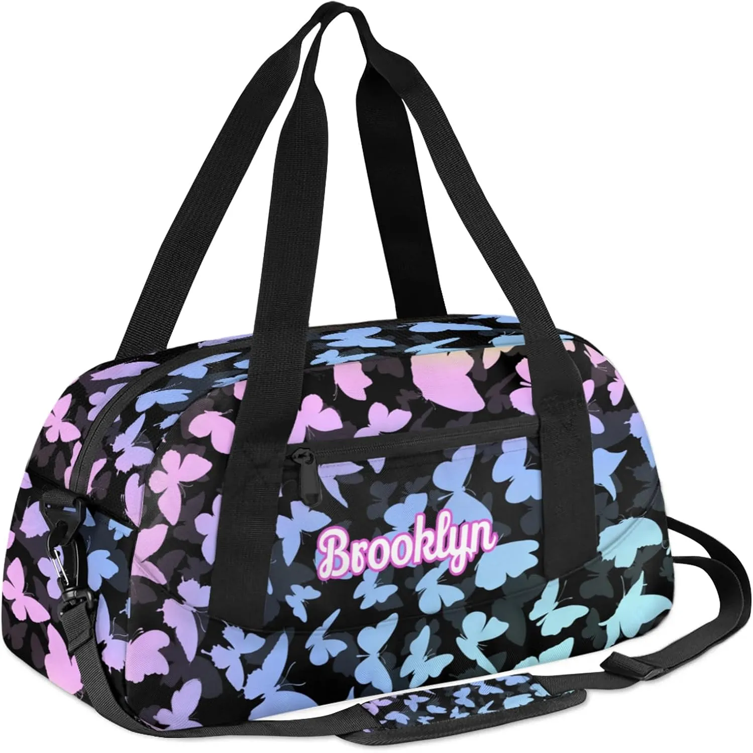 Personalized Butterfly Duffel Bag with Name Custom Travel Sports Bag for Women Men Waterproof Dance Ballet Bag Lightweight 18.5in, Colorful Blue