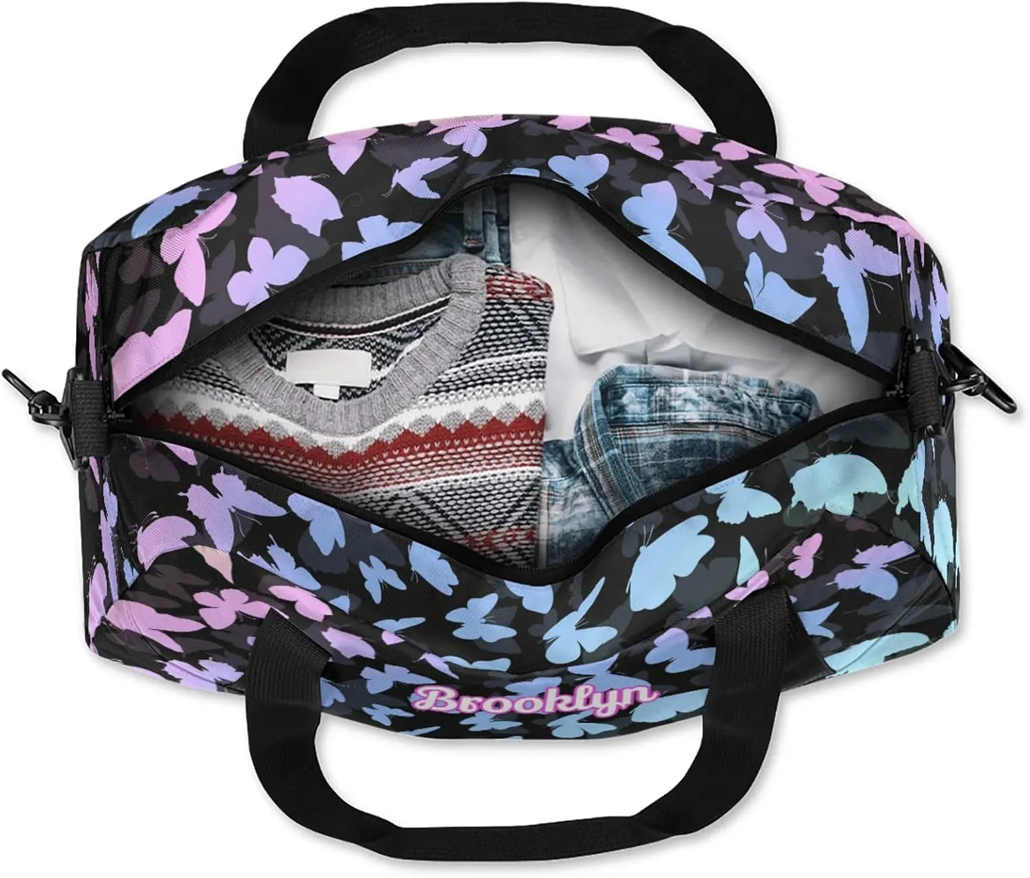 Personalized Butterfly Duffel Bag with Name Custom Travel Sports Bag for Women Men Waterproof Dance Ballet Bag Lightweight 18.5in, Colorful Blue
