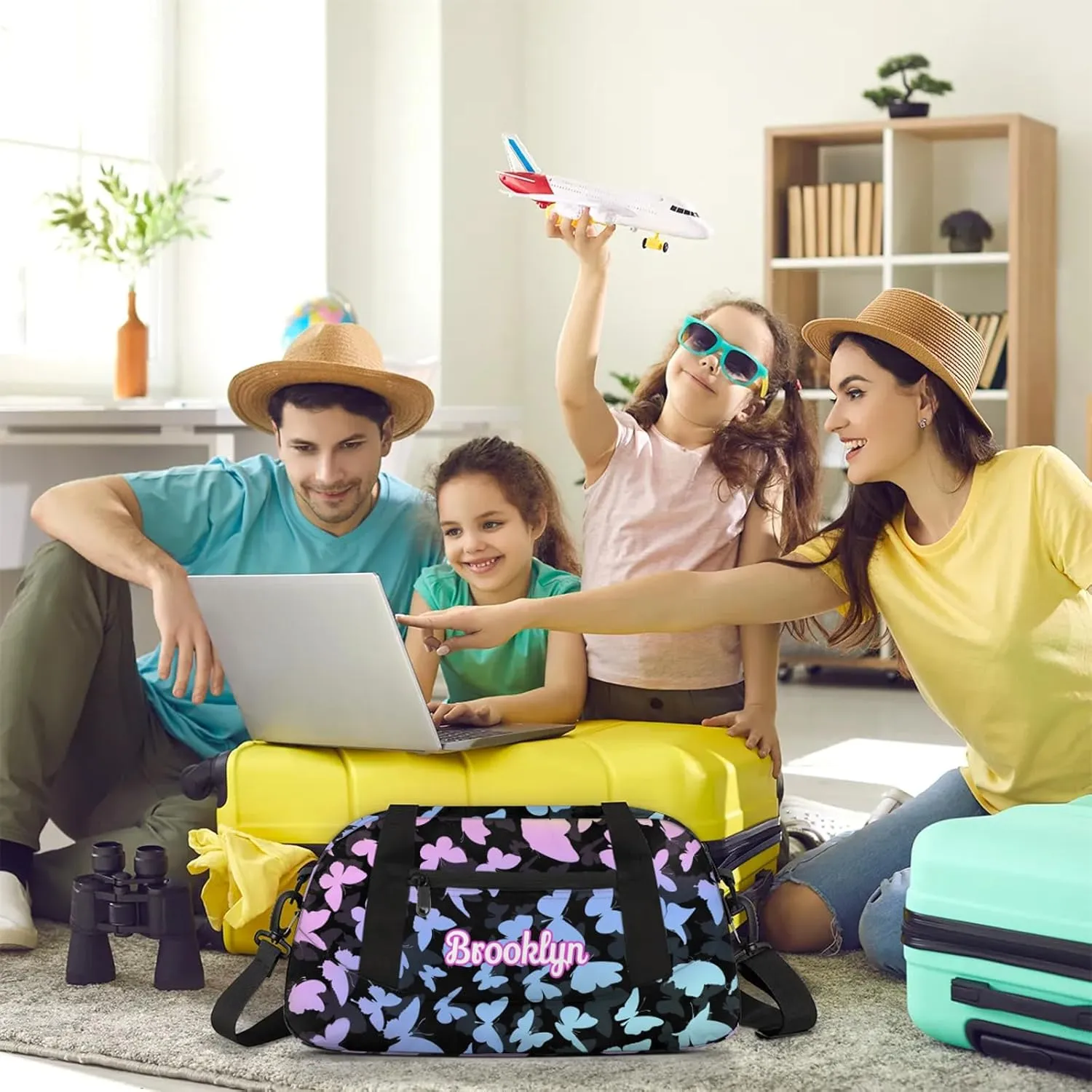 Personalized Butterfly Duffel Bag with Name Custom Travel Sports Bag for Women Men Waterproof Dance Ballet Bag Lightweight 18.5in, Colorful Blue