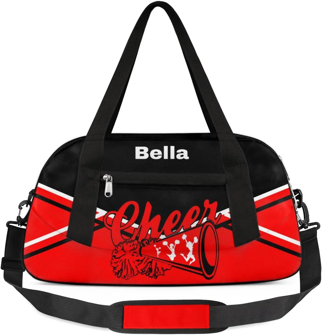 Personalized Cheer Bag Dance Bag for Girls, Personalized Custom Kids Duffle Bags, Customized Sports Gym Bag Weekender Overnight Bag Travel Duffel Bag, Red Black Aztec Background Cheer Pattern