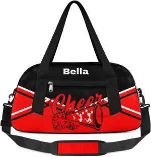 Personalized Cheer Bag Dance Bag for Girls, Personalized Custom Kids Duffle Bags, Customized Sports Gym Bag Weekender Overnight Bag Travel Duffel Bag, Red Black Aztec Background Cheer Pattern